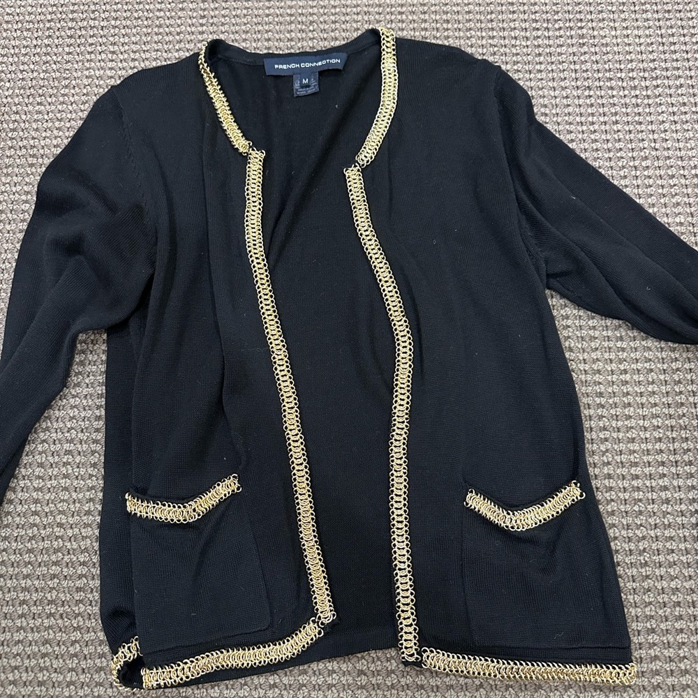 French Connection Black Cardigan with Gold Chain Detail